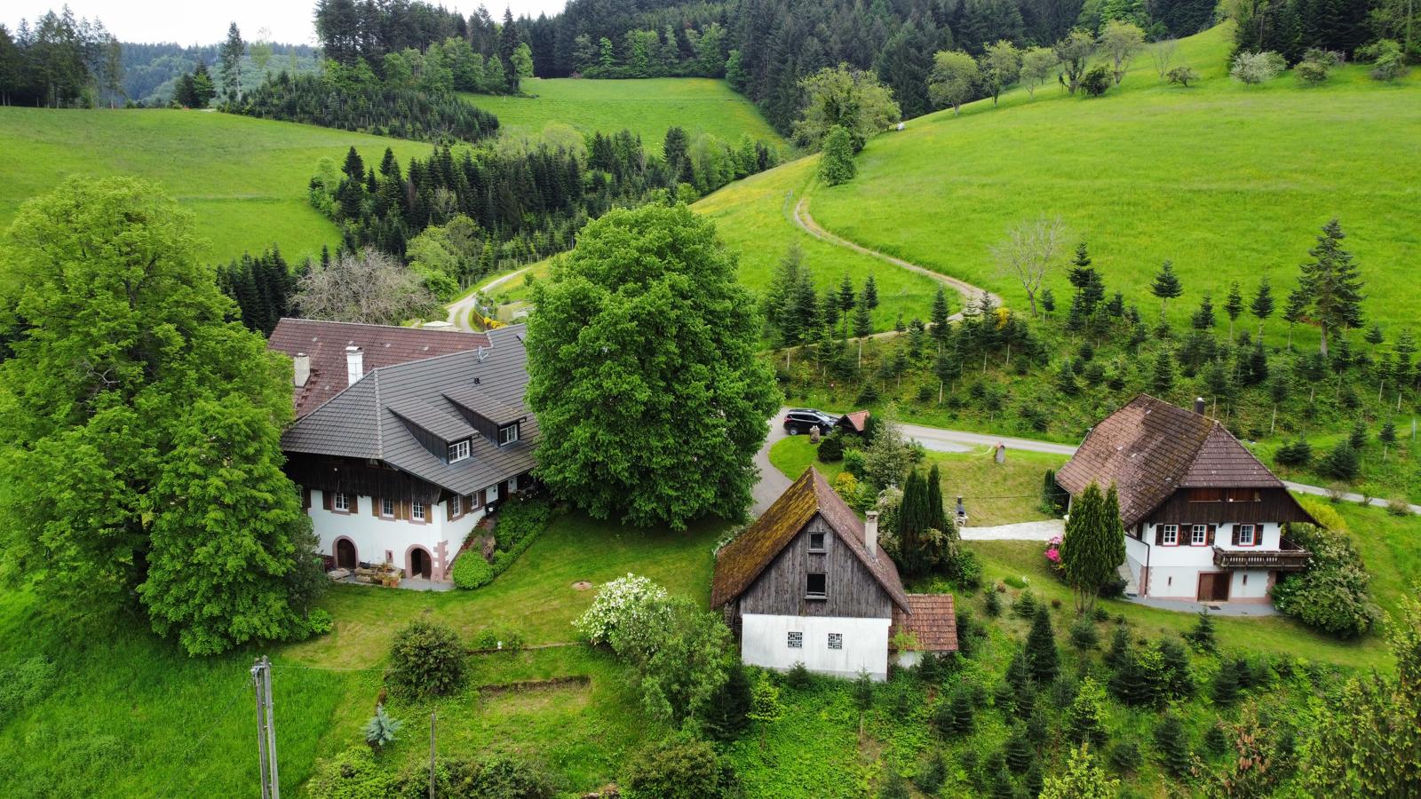 Luftbild des Strickerhofs im Schwarzwald